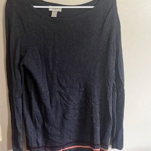 LOFT Sweater Large Petite Gray Pink Striped Pullover Women's Top